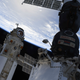 The Nauka module (left) docked to the ISS, with a Soyuz spacecraft (right) parked nearby.